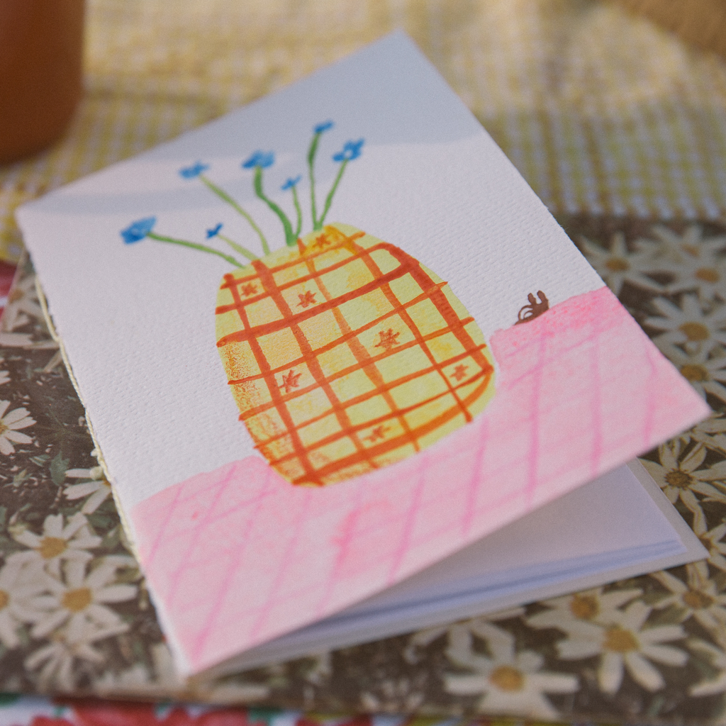Flowers & a bug | Mini hand bound & watercolored notebook