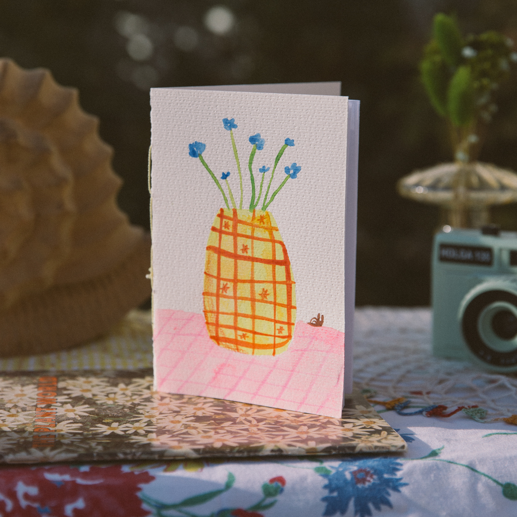 Flowers & a bug | Mini hand bound & watercolored notebook