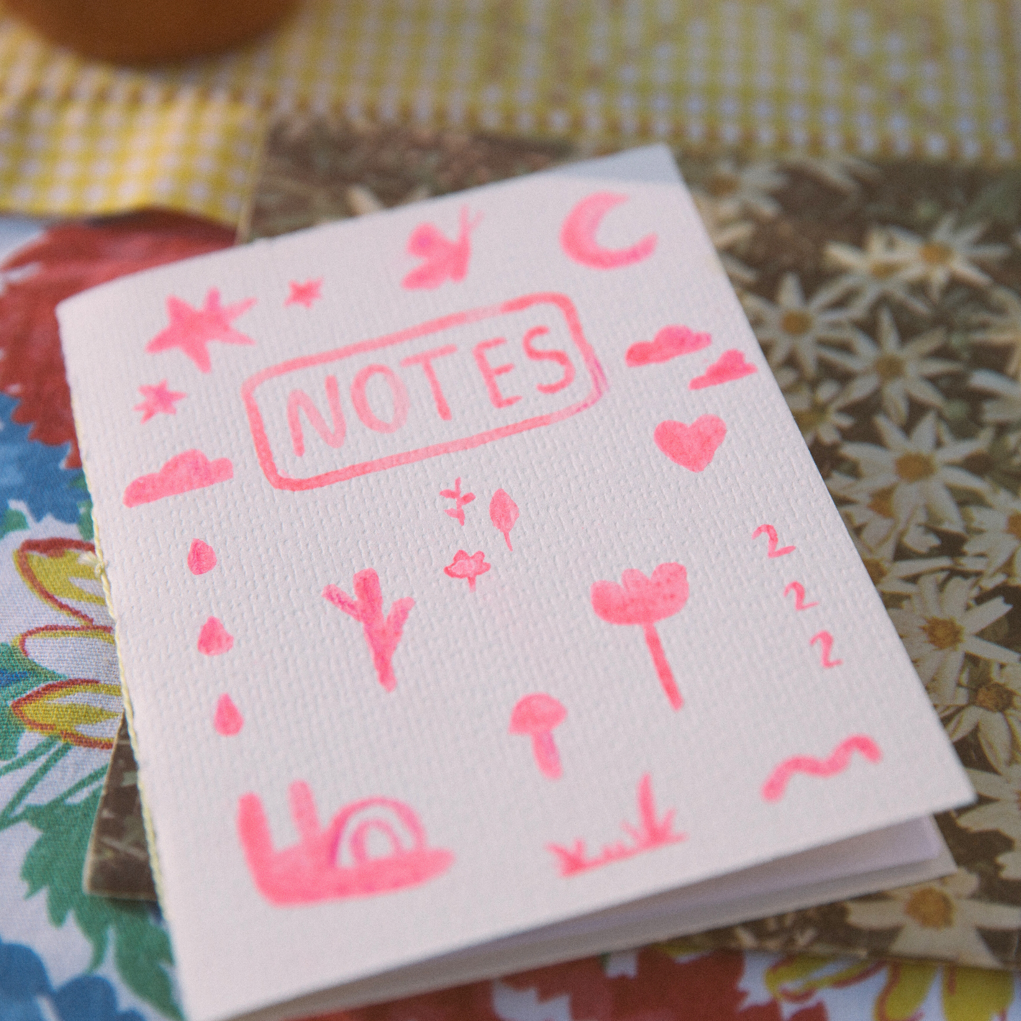 Hot Pink Doodles | Mini hand bound & watercolored notebook